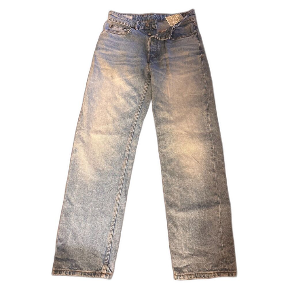 ZARA Vtg Faded Heavy Denim Cotton High Waist Structured Wide Pants USA 30